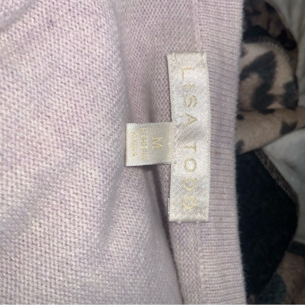 Lisa Todd V-Neck Lavender Cotton Casual Hi-Lo Sweater Stripe Contrast M - Picture 11 of 11